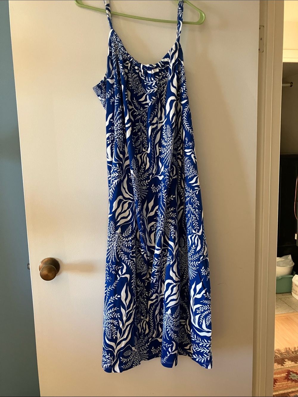 H&M Royal Blue and White Printed Spaghetti-Strap Maxi Dress